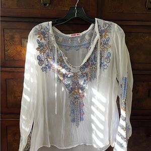 Johnny Was White Embroidered Women's Top- M